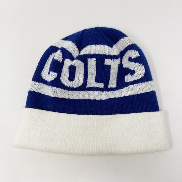NFL Team Apparel Indianapolis Colts Beanie Hat Cap Blue White Horseshoe Foldover - Picture 2 of 7